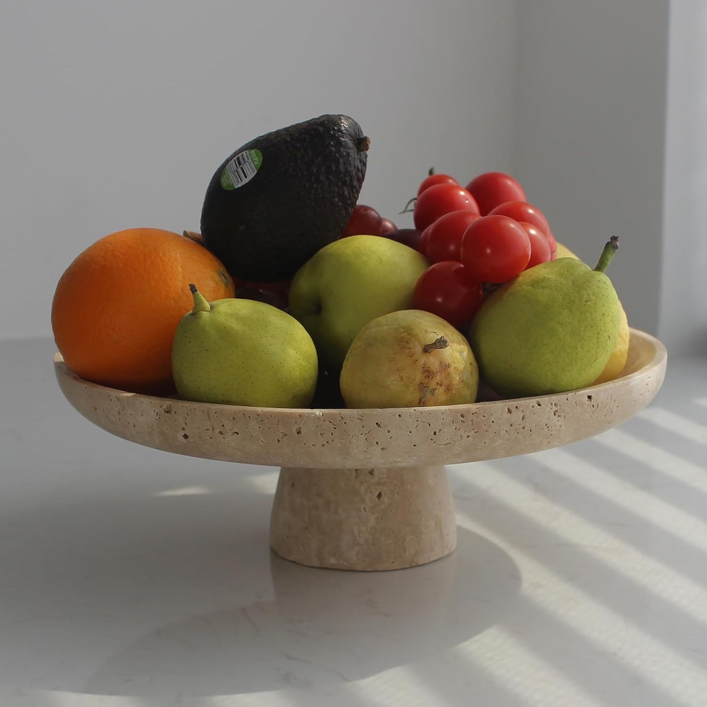 Natural Travertine Fruit Bowl for Kitchen Counter 10.2", Large Decorative Bowl Pedestal for Home Decor, Fruits Holder For Dining Table - Kitchen Organization