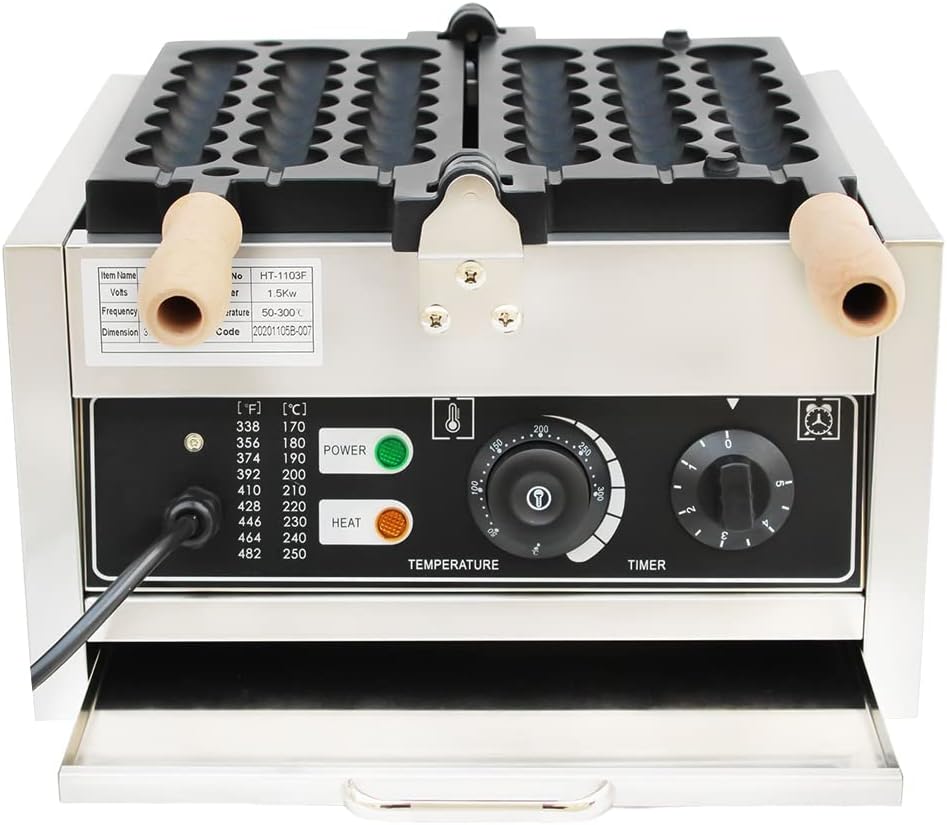 DYRABREST 1500W Commercial Nonstick Waffle Maker, 110V Electric Waffle Bites Maker Bubble Waffle Ball Machine, Skewer Waffle Making Machine with Temperature Control for Restaurant Snack Shop