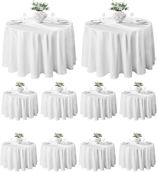 VidaFete Round Tablecloth 132inch 10pack Polyester Table Cloth, Stain Wrinkle Resistant Polyester Dining Table Cover for Kitchen Dinning Party Wedding Rectangular Tabletop Buffet Decoration(White)