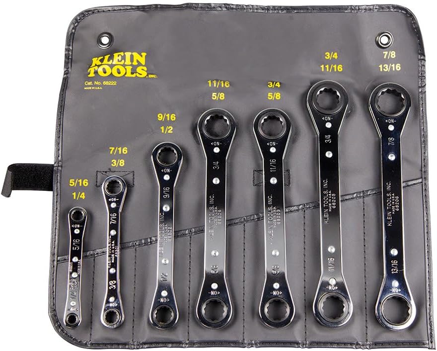 KLEIN TOOLS 68222 Ratcheting Box Wrench Set, 7-Piece, Made in USA