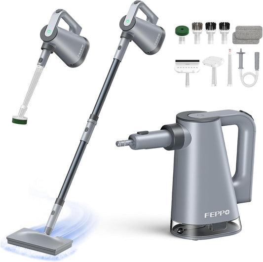 FEPPO Steam Mop with Detachable Handheld Steam Cleaner for Home and Floor Cleaning, 10-in-1 Multi-purpose Attachments & 2 Pads, Powerful Steamer for Floors, Hardwood, Tiles,Grout,Windows,Kitchen,Bath
