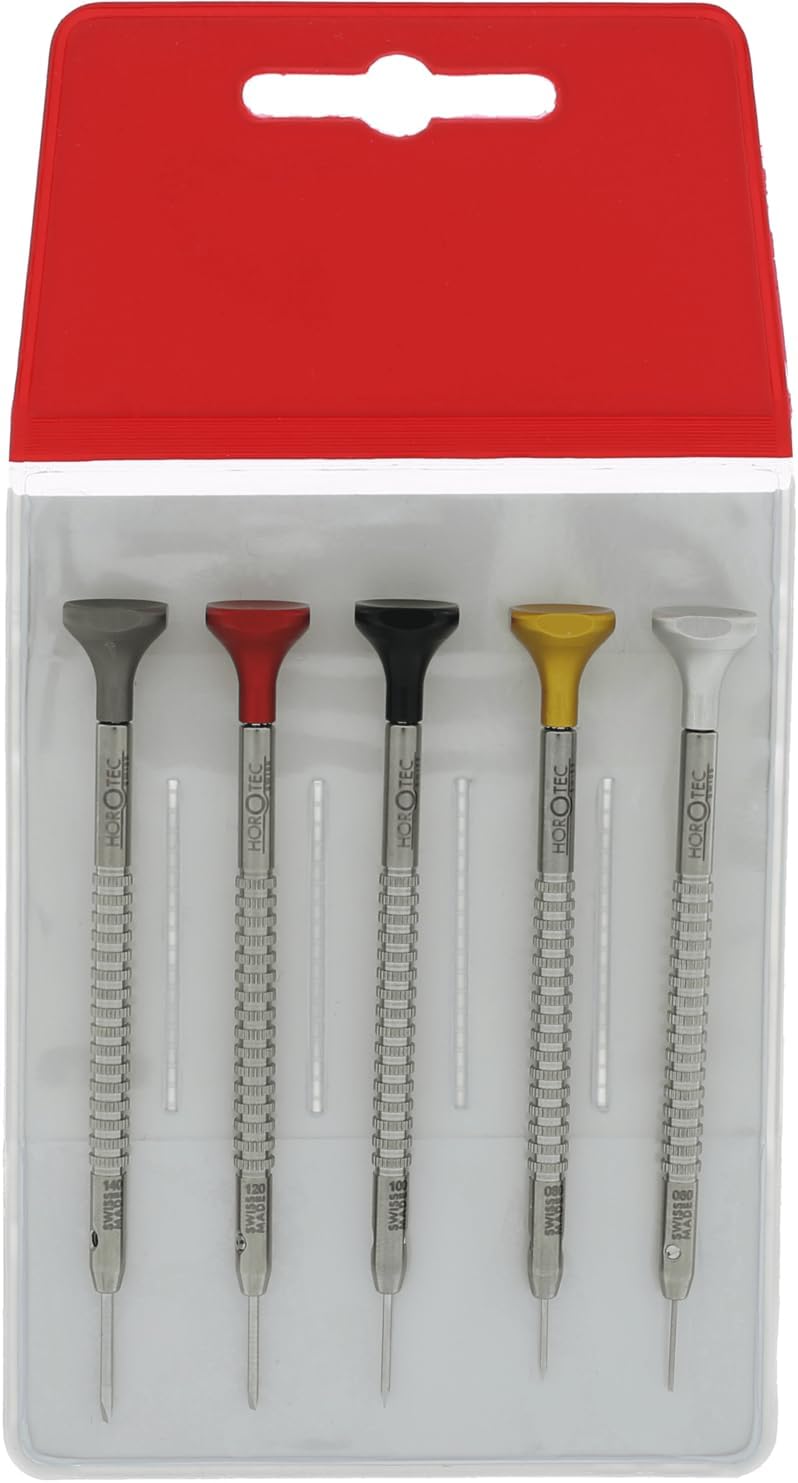 Horotec MSA01.218 Watchmaker Screwdriver Assortment Stainless Steel Anodised Head on Ball Bearings Stainless Steel Bits Swiss Made (01.218-B)