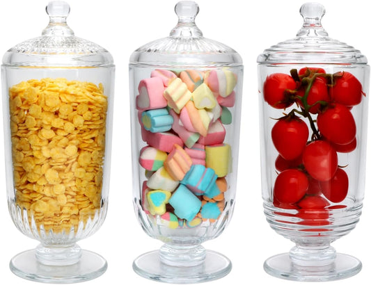 27fl oz Glass Candy Jars with Lids,3 Pack Apothecary Jars,Storage Jar for Candy, Cookies, Snacks, Kitchen Pantry, Clear Glass Jar for Countertop Display & Party Favors