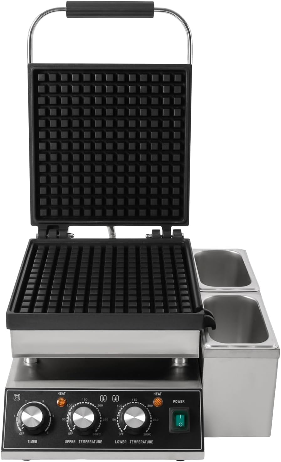 Commercial Waffle Maker Nonstick Rectangle Stainless Steel Electric Waffle Machine Temperature and Time Control with Oil Spill Chute for Bakery Restaurant Household or Snack Bar 2200W 110V (G)