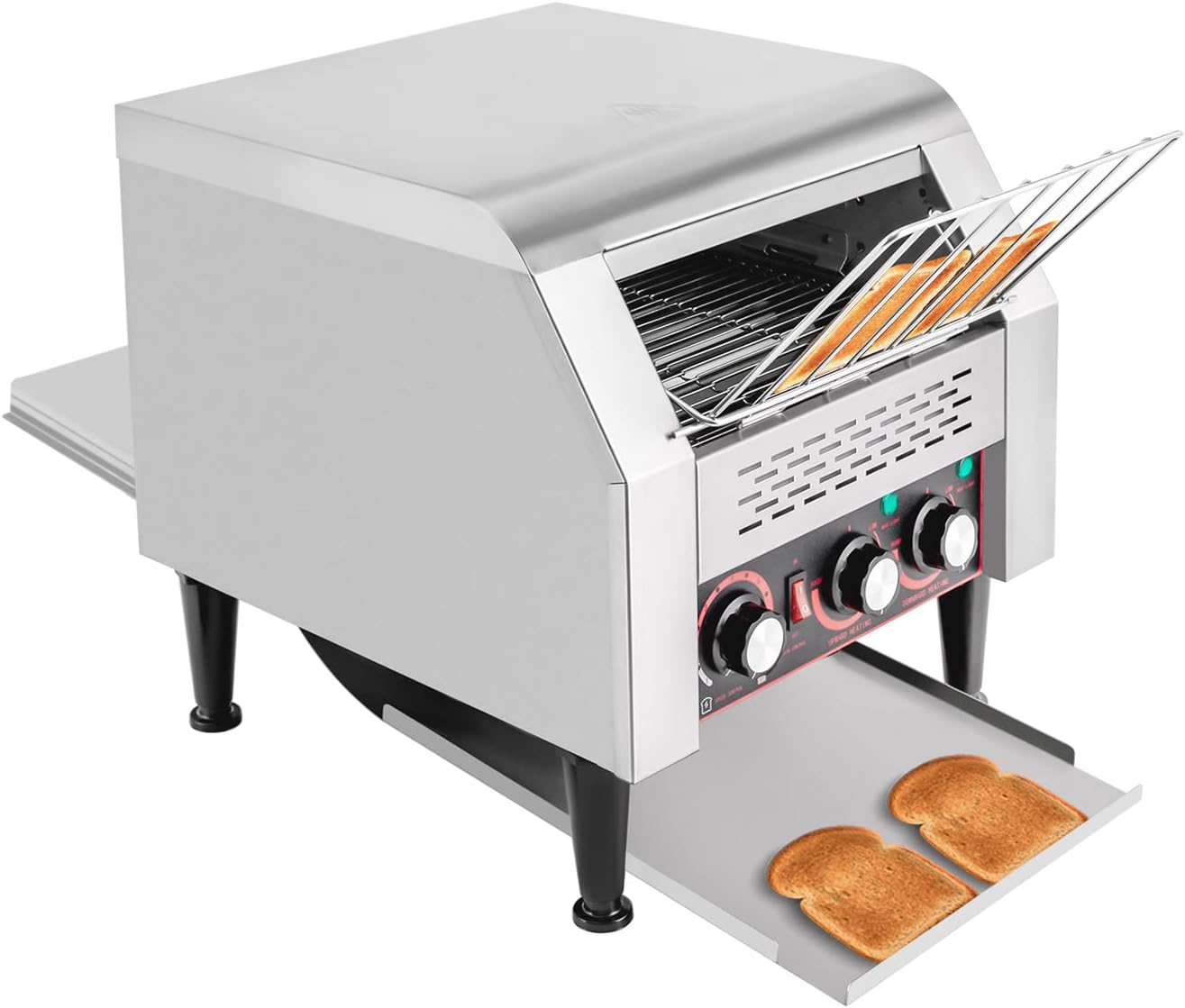 Commercial Electric Conveyor Toaster w\/ 7 Speed Adjustable Countertop Stainless Steel Bread Toaster For Bagel Burgers bun Baked Food Sandwich, 110V Heavy Duty Restaurant Toaster (300 Slices\/H)