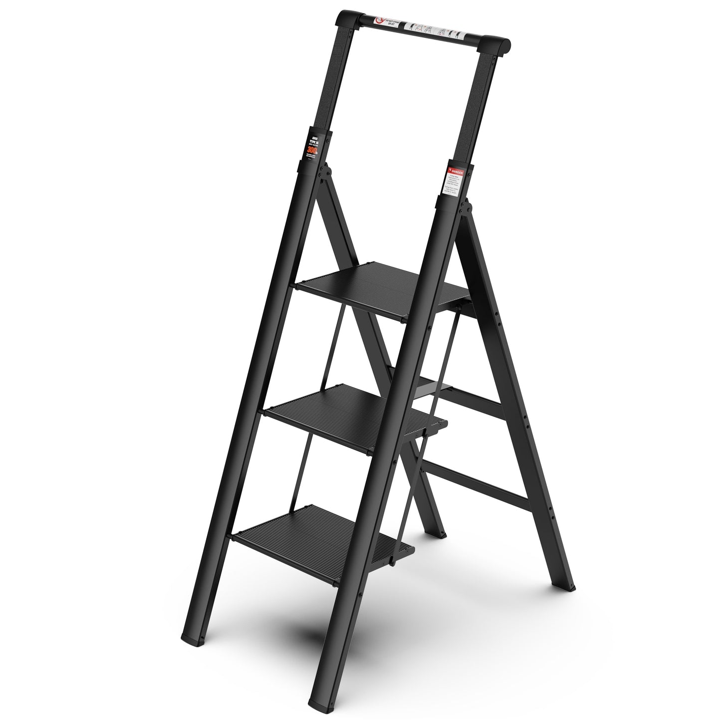 Maocao Hoom 3 Step Ladder 3-Step 300-lb Capacity Black Aluminum Foldable Step Stool YCBH355905