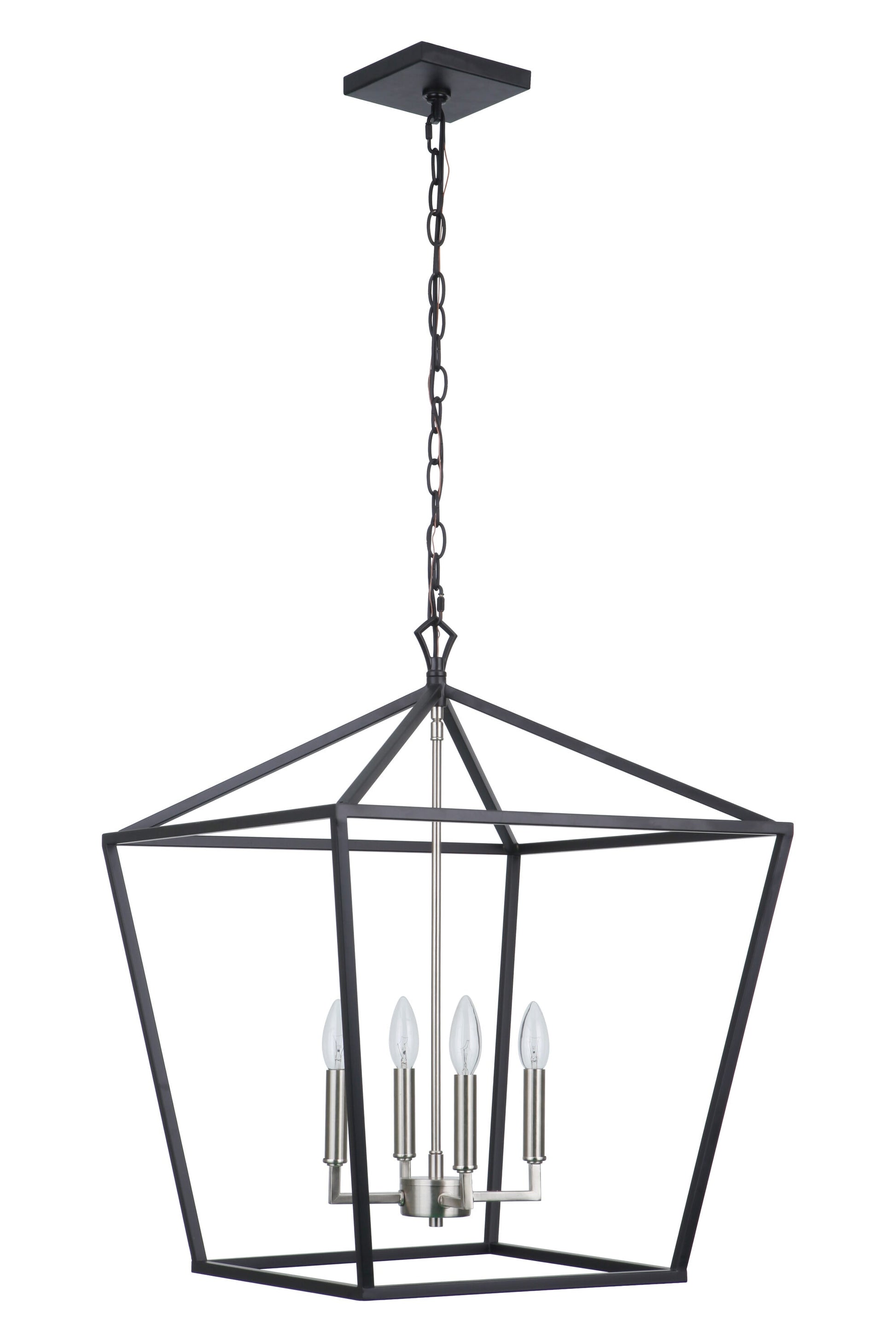 Craftmade Flynt II 4 -Light Flat Black/Brushed Polished Nickel Traditional Square Medium Hanging Pendant light 4852212