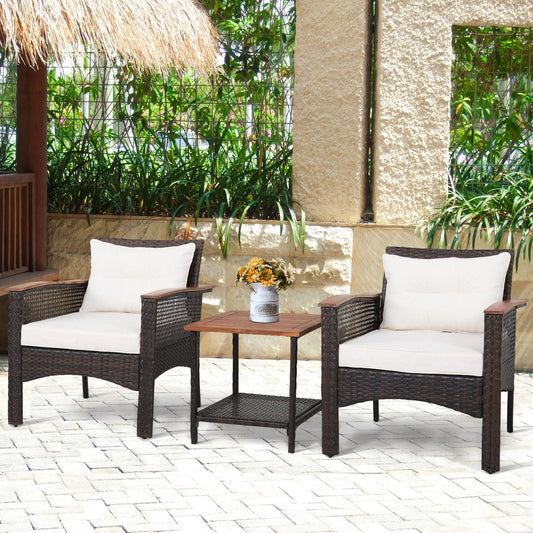 BABOOM 3 -Piece Rattan Patio Conversation Set with Off-white Cushions