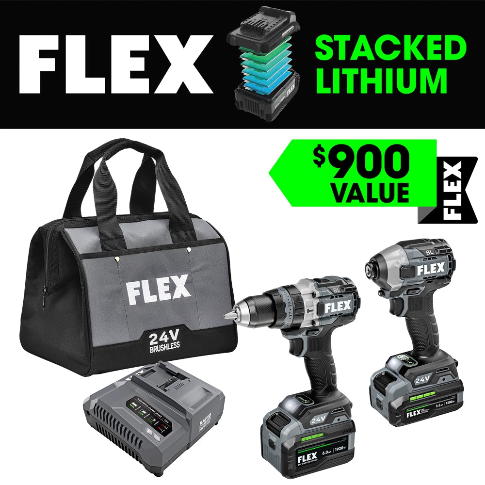 FLEX 24-volt 2-Tool Brushless Power Tool Combo Kit with Soft Case (2-Batteries Included and Charger Included) FXM202-2G