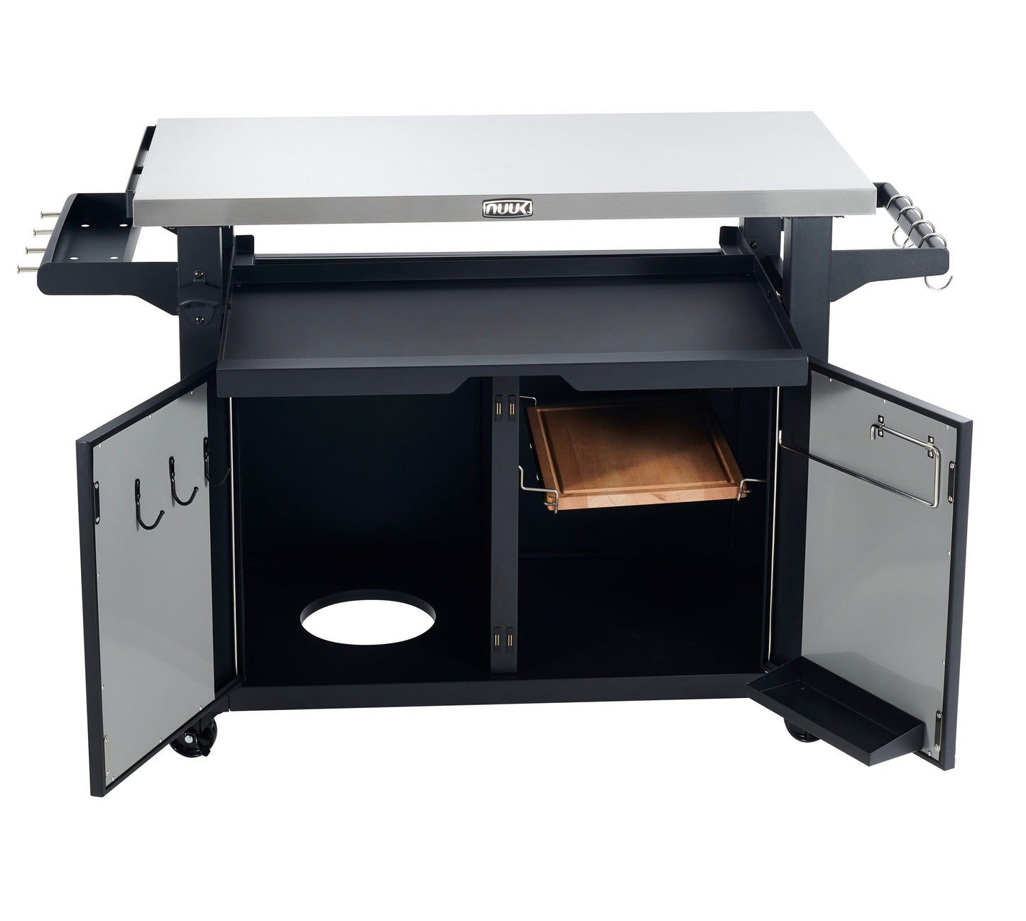 NUUK 42 in Deluxe Outdoor Stainless Steel Grill Prep Table Black, Powder Coating Steel Removable work table