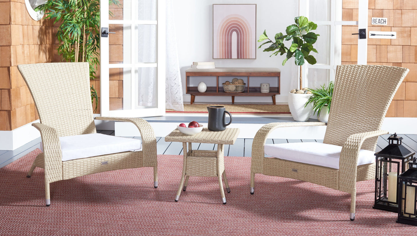 Safavieh Patio 3 -Piece Wicker Patio Conversation Set with White Cushions