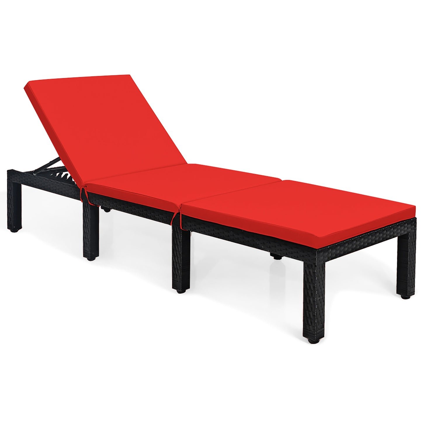 Costway Set of 2 Rattan Red Rattan Frame C-spring Chaise lounge Chair with Red Cushioned Seat