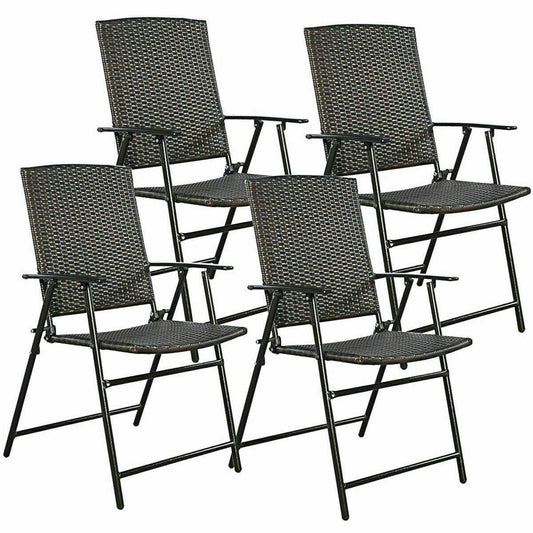 WELLFOR Set of 4 Rattan Black Steel Frame Stationary Conversation Chair with Brown Woven Seat