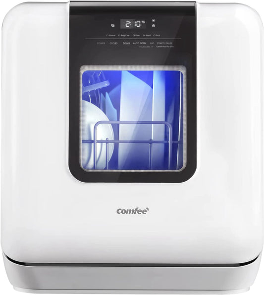 Comfee 17-in Portable Countertop dishwasher ( White ) 2 Place Settings with Air Dry and Built-in Water Tank, 62-Decibel Standard Sound Level