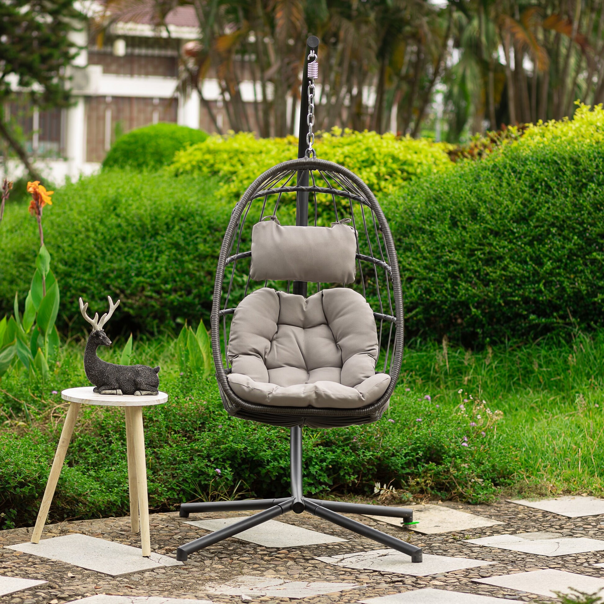 Gaierptone Hammock Chair with Stand Grey Quilted Hammock chair with Stand