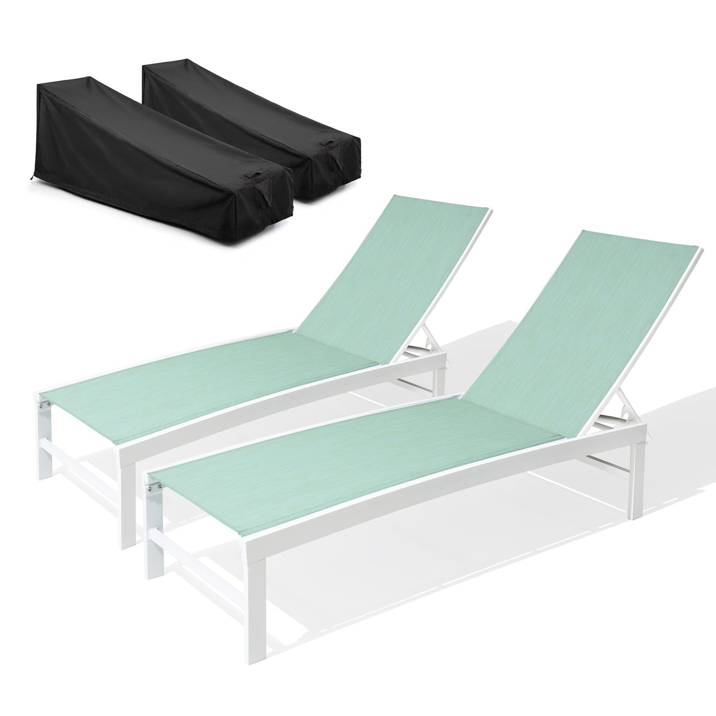 Pellebant Chaise lounge Set of 2 dark brown Aluminum Frame Stationary Chaise lounge Chair with Green Mesh Seat