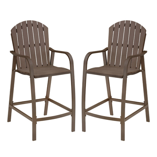 Pellebant Beach chair Set of 2 dark brown Aluminum Frame Stationary Beach chair Chair with Brown Slat Seat