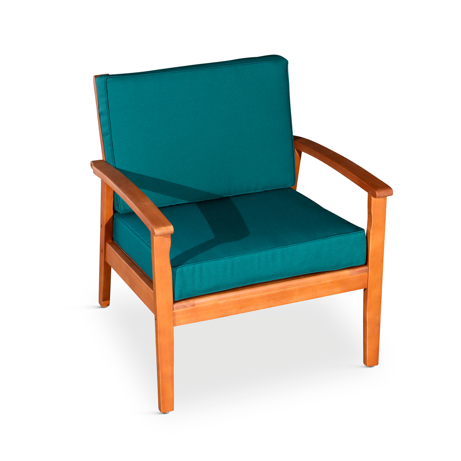 Flynama Natural Wood Frame Stationary Conversation Chair with Green Cushioned Seat