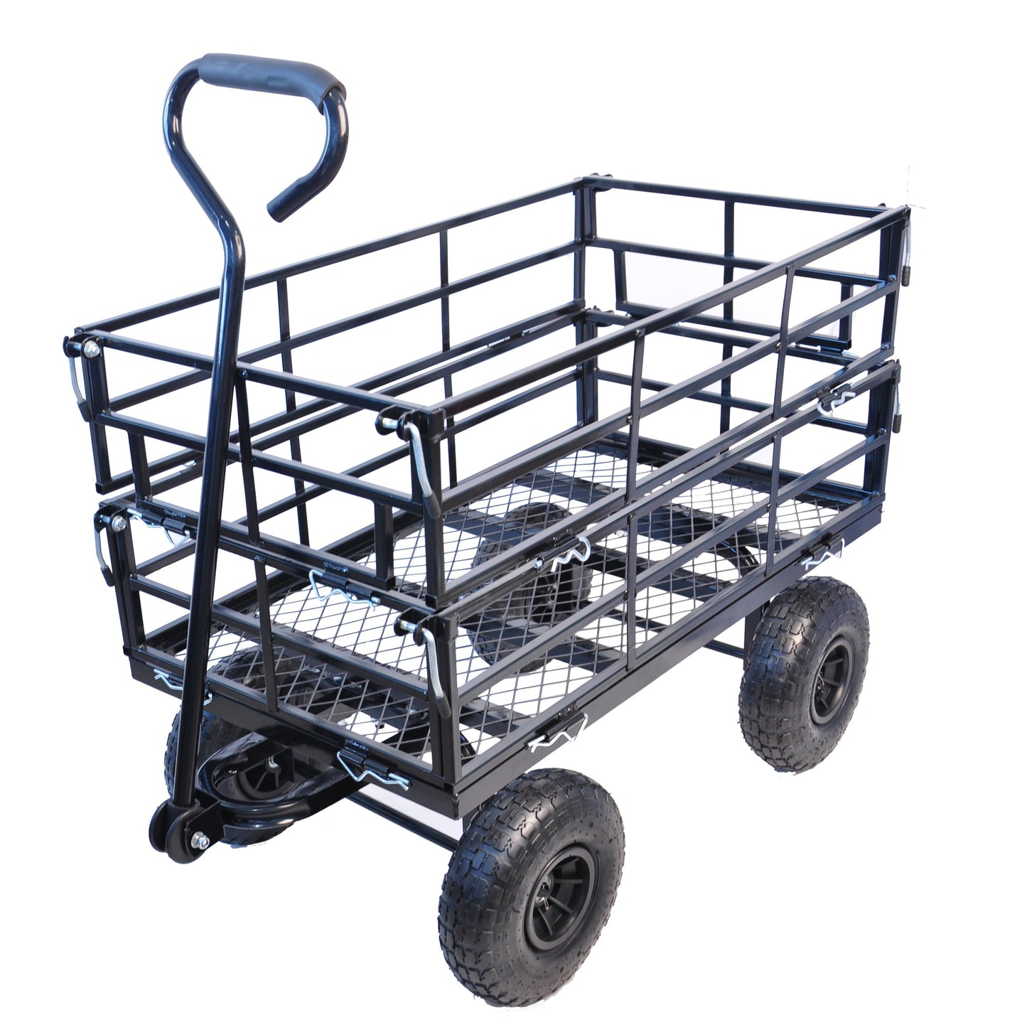 Maocao Hoom Black Heavy-Duty Steel Wagon Cart with 550 lbs. Weight Limit, 5 Cu. Feet Capacity, and 10-Inch Pneumatic Tires BH84159