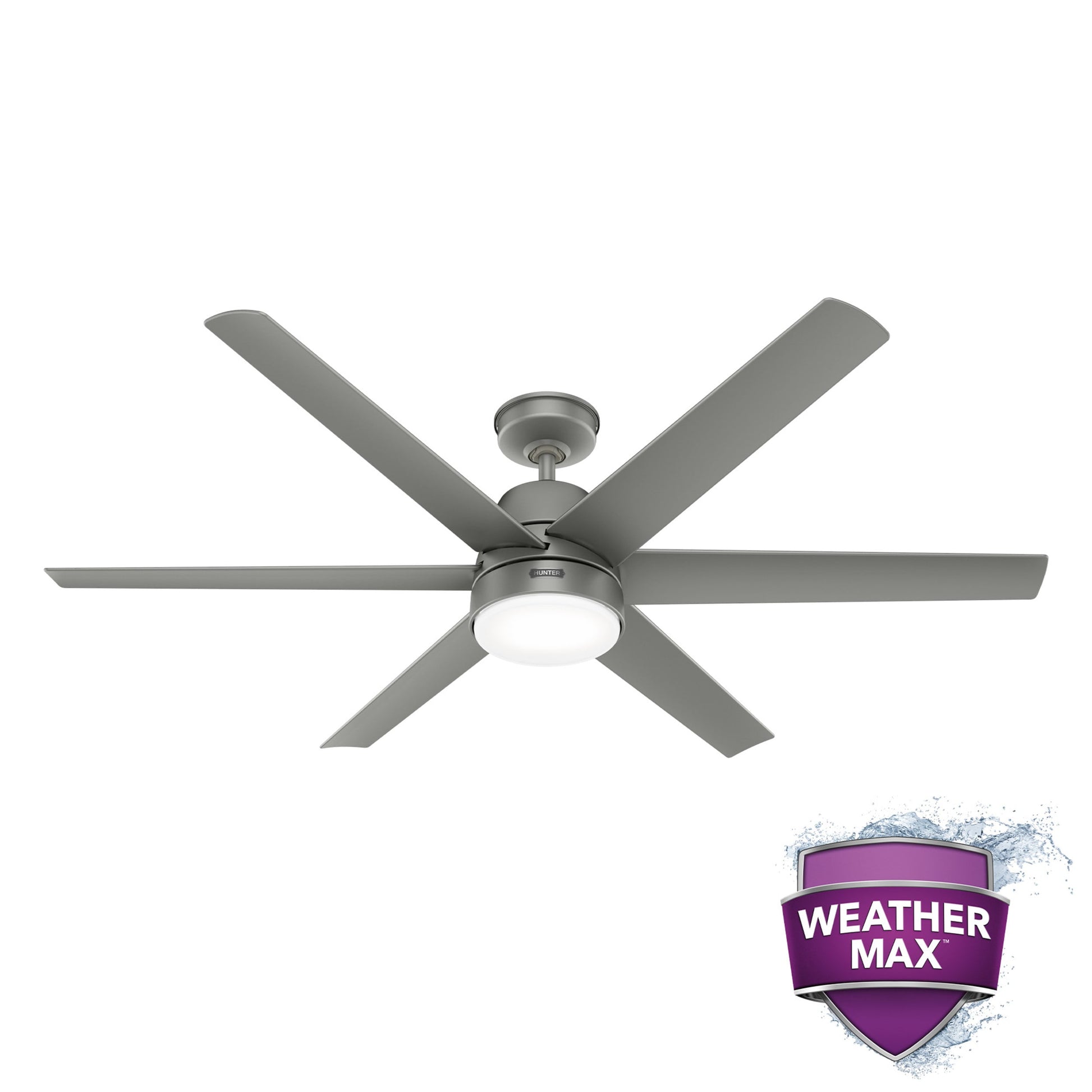Hunter Skysail WeatherMax 60-in Outdoor Matte Silver with Matte Blades Ceiling Fan With Light ( 6 -Blade ) 5456571