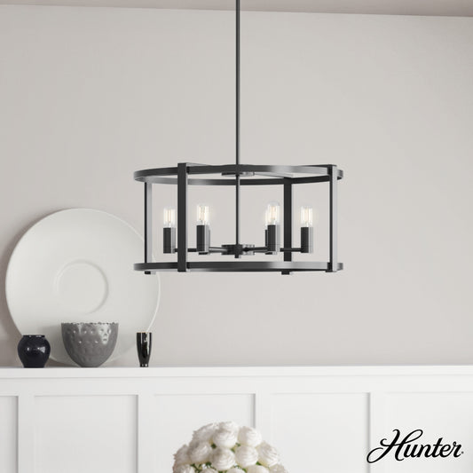 Hunter Astwood 6 -Light Matte Black Transitional For Use in Bedrooms, Dining Rooms, Foyers, Kitchens, Living Rooms Chandelier 1952868