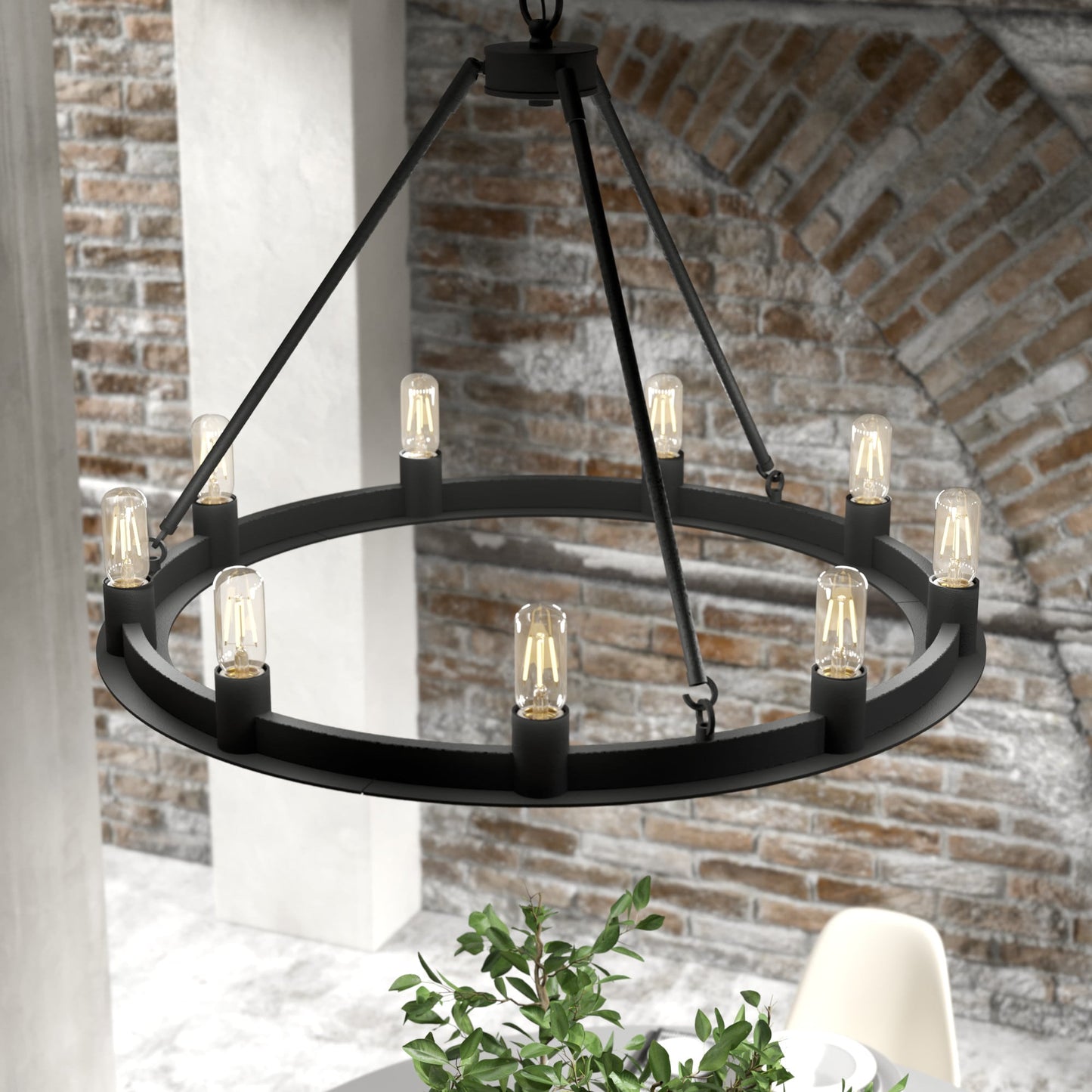 Hunter Saddlewood 9 -Light Matte Black Transitional For Use in Bedrooms, Dining Rooms, Foyers, Kitchens, Living Rooms Chandelier 3848138