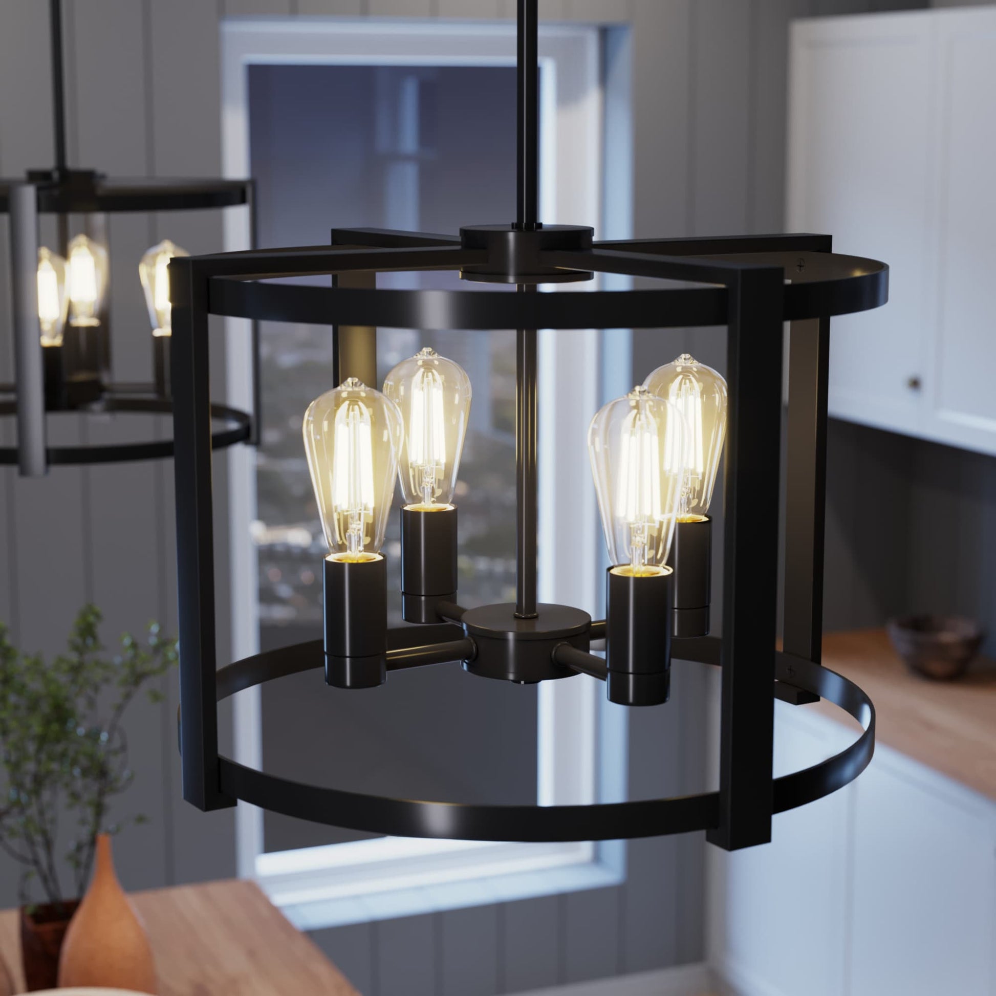 Hunter Astwood 4 -Light Matte Black Transitional Cage For Use in Bedrooms, Dining Rooms, Foyers, Kitchens, Living Rooms Chandelier 3848154