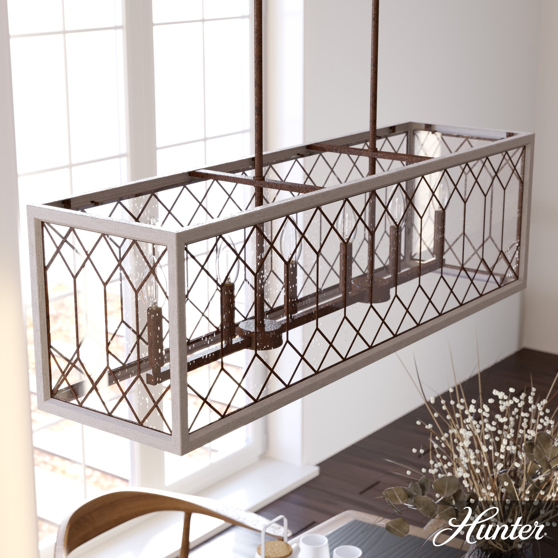 Hunter Chevron 8 -Light Distressed Brown Modern/contemporary For Use in Bedrooms, Dining Rooms, Foyers, Kitchens, Living Rooms Chandelier 5228384