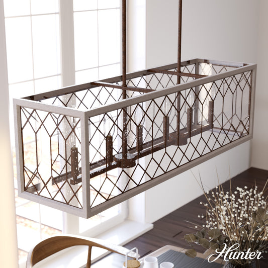 Hunter Chevron 8 -Light Distressed Brown Modern/contemporary For Use in Bedrooms, Dining Rooms, Foyers, Kitchens, Living Rooms Chandelier 5228384