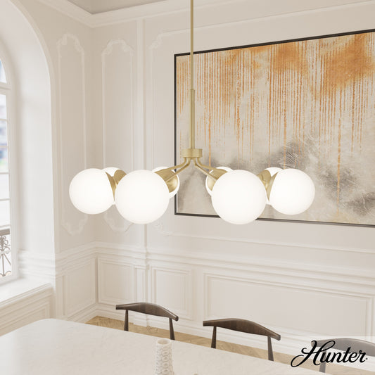 Hunter Hepburn 8 -Light Satin Brass Mid-century For Use in Bedrooms, Dining Rooms, Foyers, Kitchens, Living Rooms Chandelier 4849557