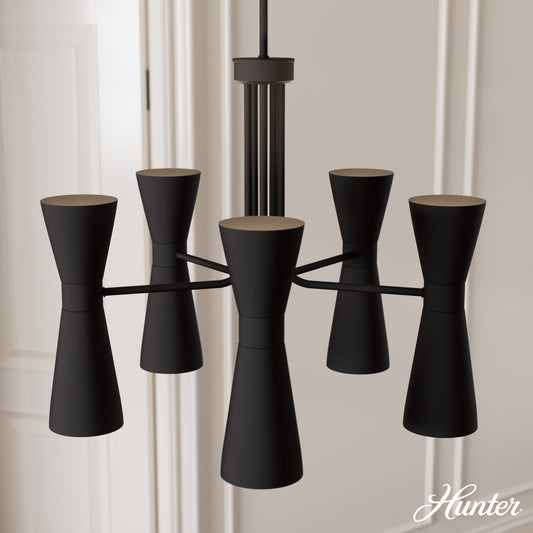 Hunter Zola 10 -Light Matte Black Modern/contemporary For Use in Bedrooms, Dining Rooms, Foyers, Kitchens, Living Rooms Chandelier 5730907