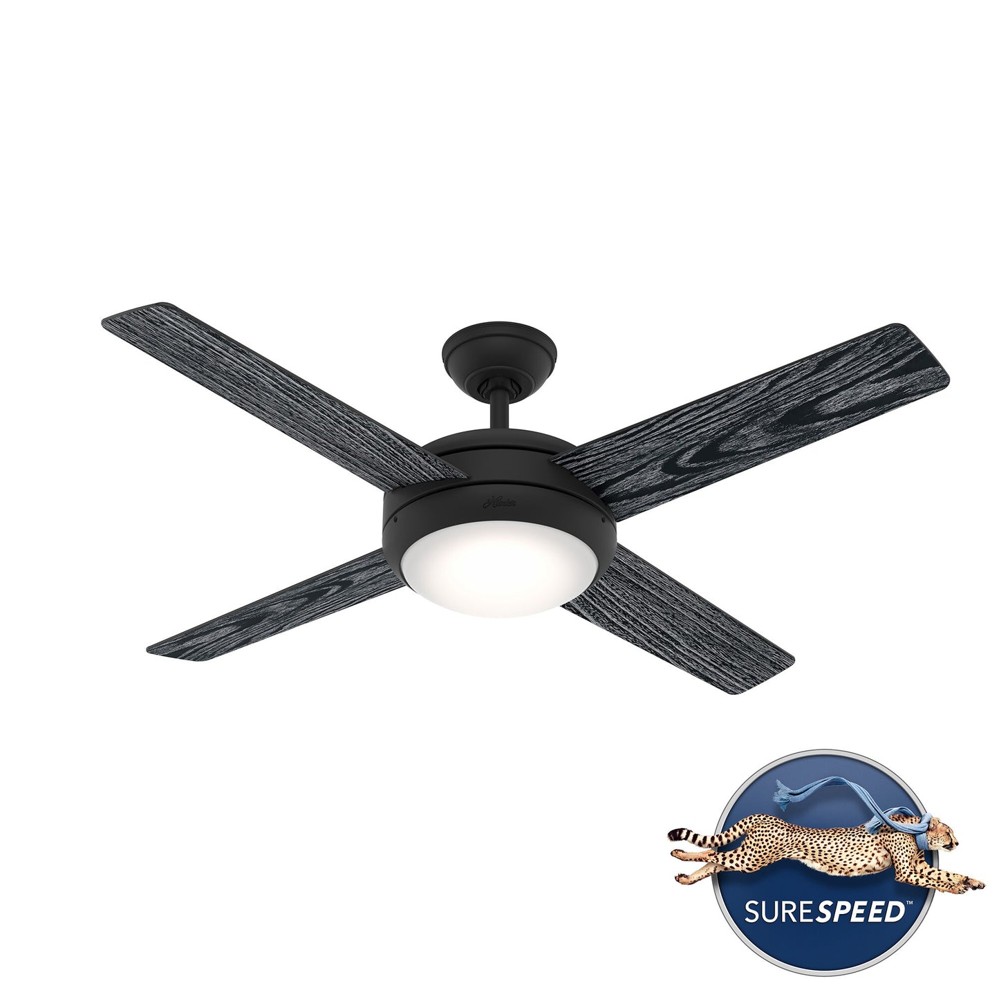 Hunter Marconi 52-in Matte Black with Salted Black Blades Ceiling Fan With Light ( 4 -Blade ) 3830585