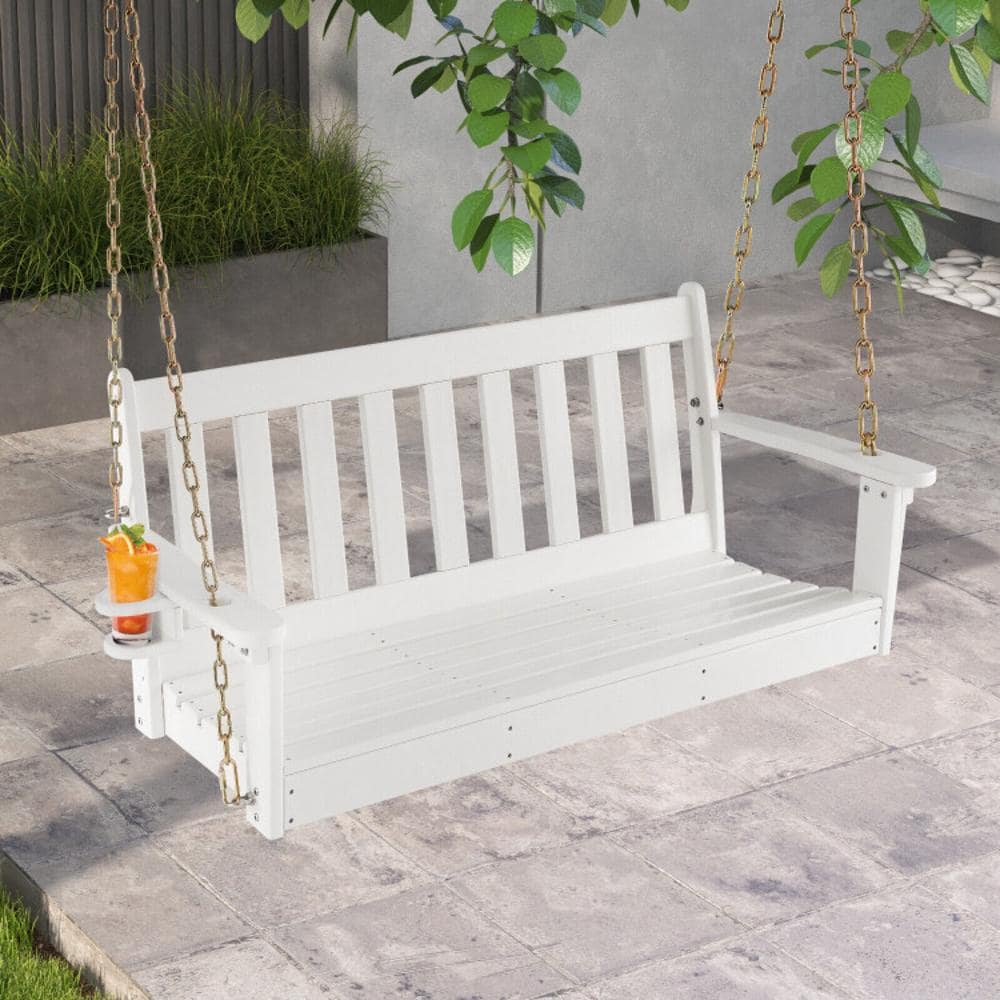 BABOOM Hanging Swing Bench 2 -person White HDPE Outdoor Swing