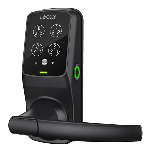 Lockly Secure Plus Latch Bluetooth Smart Locks Matte Black Smart Lock Electronic Handle with Wifi Bluetooth and Fingerprint Touchscreen Keypad PGD 628F MB