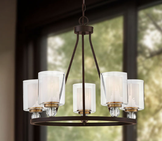 Minka Lavery Studio 5 5 -Light Brushed Bronze Transitional For Use in Bedrooms, Dining Rooms, Foyers, Kitchens, Living Rooms Chandelier 1664192