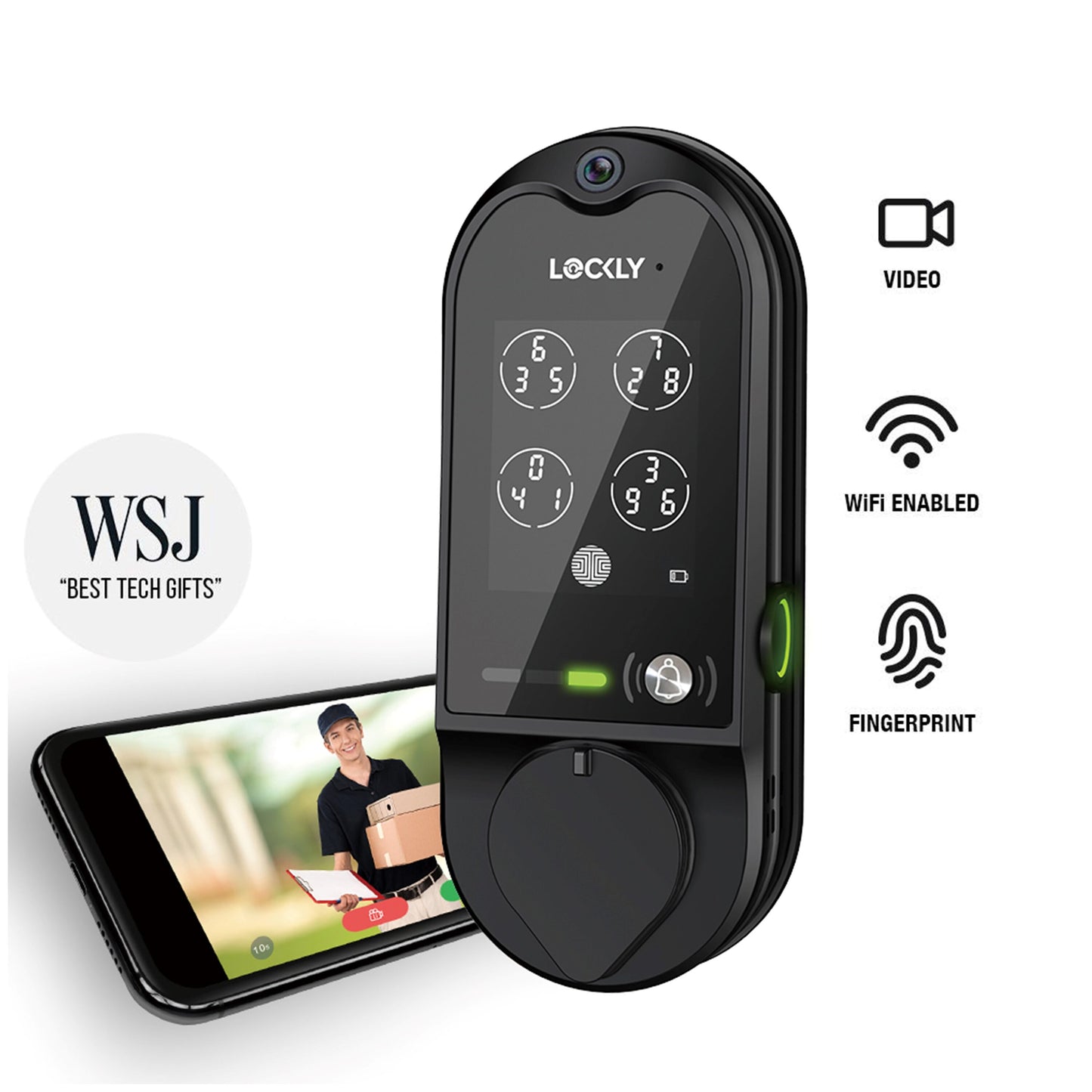 Lockly Vision Video Doorbell Smart Locks Matte Black Smart Lock Electronic Deadbolt with Wifi Bluetooth and Fingerprint Touchscreen Keypad PGD798 MB