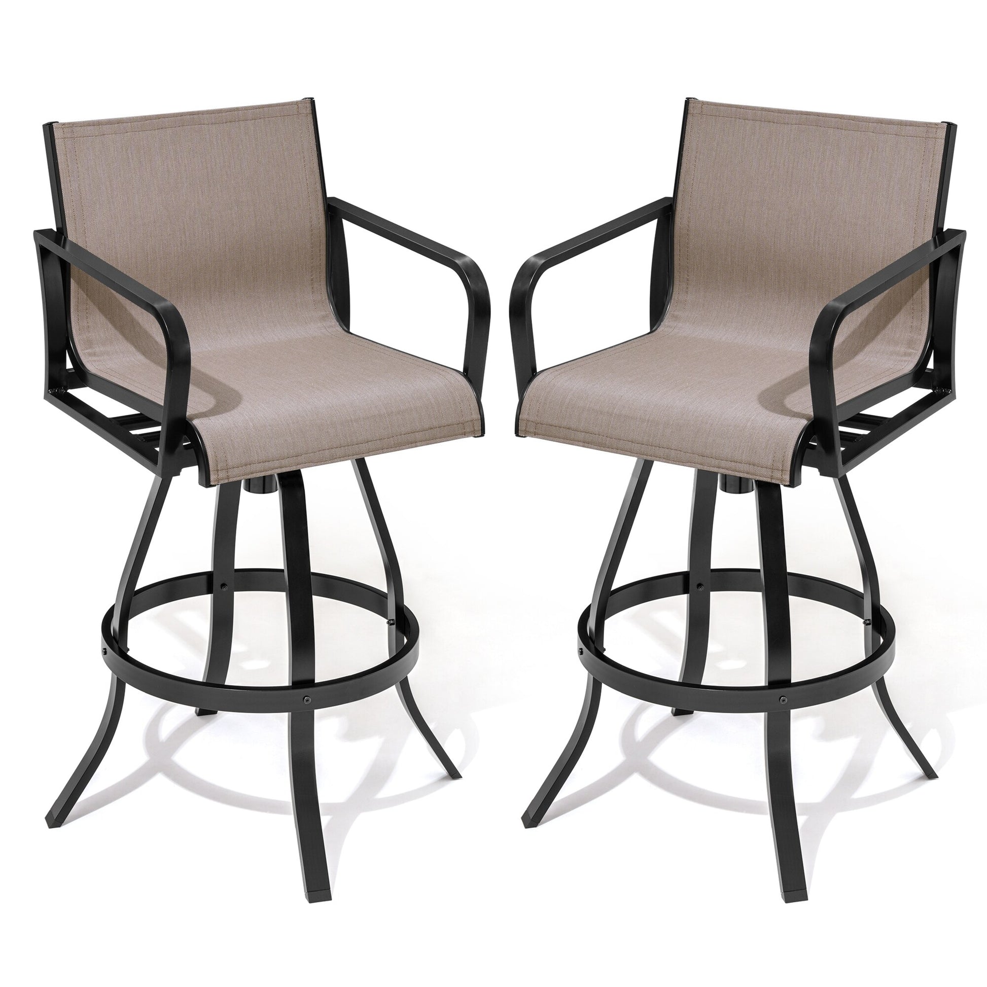 Crestlive Products Patio Sunbrella Seat bar stools Outdoor bar height stools Set of 2 Brown Metal Frame Stationary Bar Stool Chair with Tan Mesh Seat