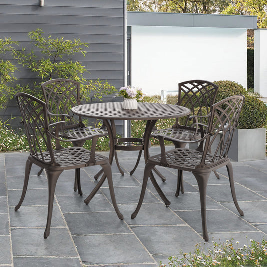 Nuu Garden 5 -Piece Brown with gold point Patio Dining Set Aluminum Round Table with 4 Stationary Chairs