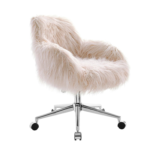 Linon Home Décor - Diehm Faux Fur Adjustable Office Chair With Arms - Pink