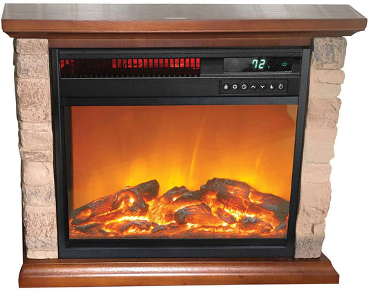 Lifesmart - 3-element Small Square Infrared Fireplace with Faux Stone Accent - Black