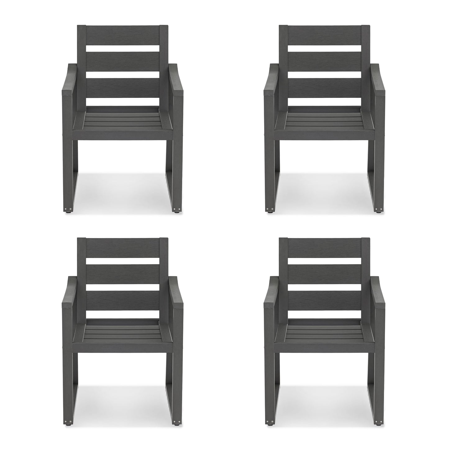 LUE BONA Set of 4 Stackable Dark Gray HDPE Frame Stationary Dining Chair with Slat Seat