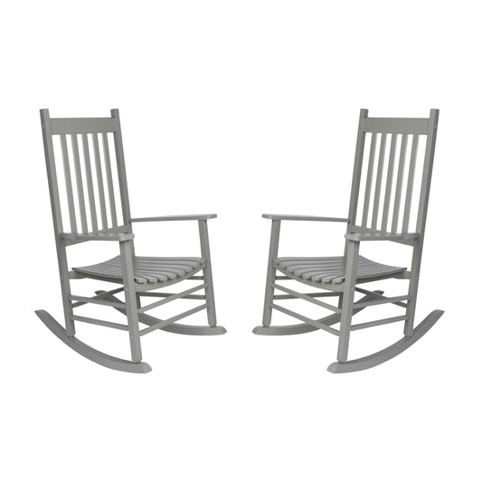 Shine Company Set of 2 Gray Wood Frame Rocking Chair with Slat Seat