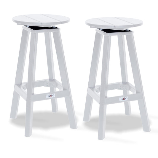LuXeo Mason, 2-piece Set of 2 White HDPE Frame Swivel Bar Stool Chair with Solid Seat