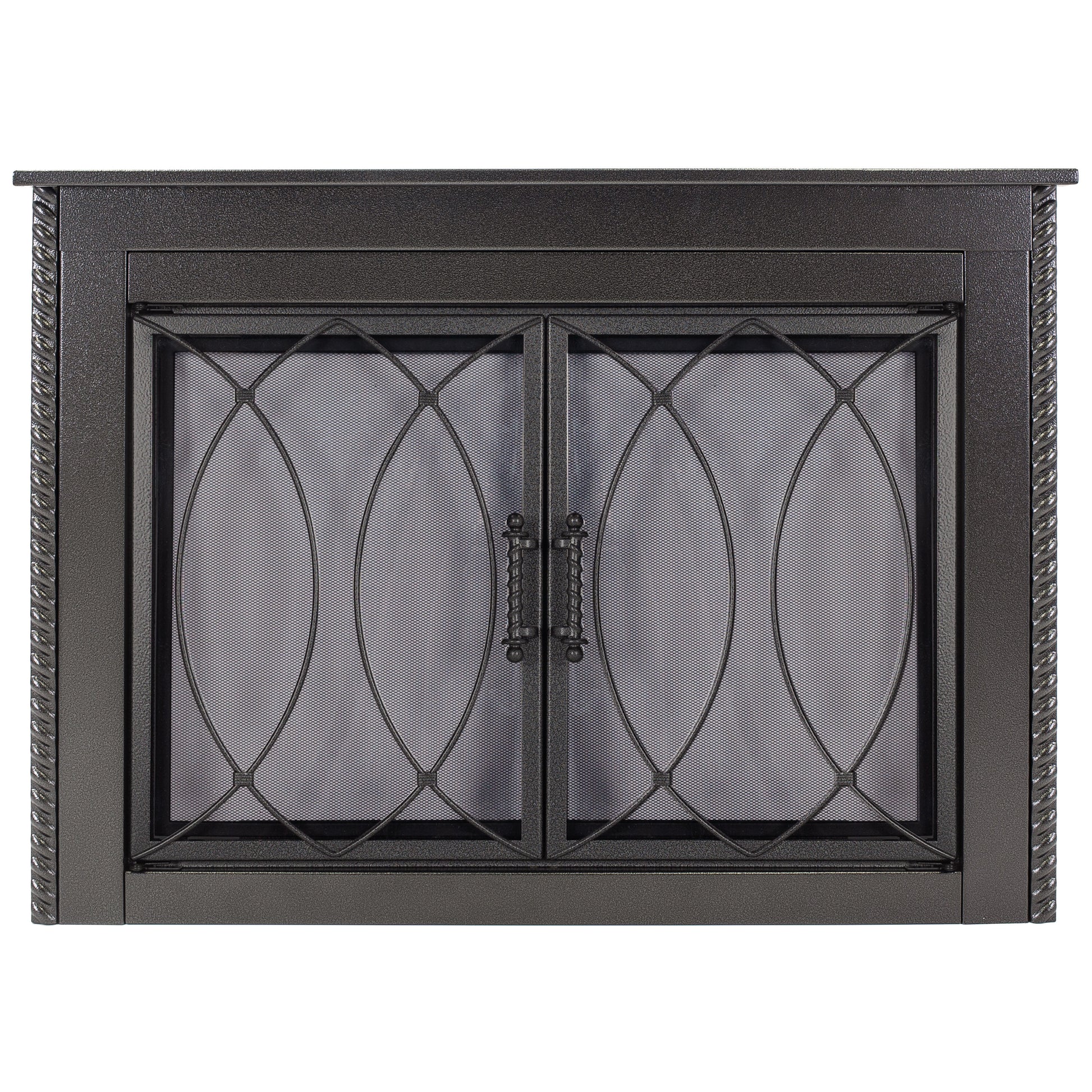 Pleasant Hearth Amhearst Hammered Black Large Cabinet-style Fireplace Doors with Smoke Tempered Glass AM-2102