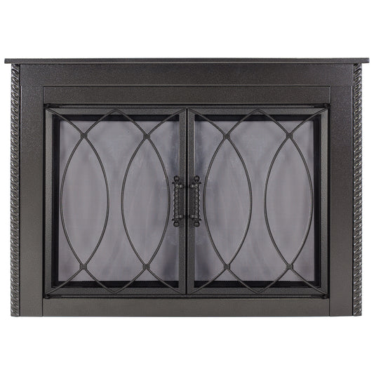 Pleasant Hearth Amhearst Hammered Black Large Cabinet-style Fireplace Doors with Smoke Tempered Glass AM-2102