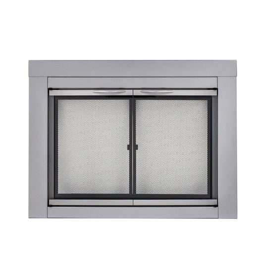 Pleasant Hearth Alpine Skyline Nickel Medium Cabinet-style Fireplace Doors with Clear Tempered Glass AN-1011SN