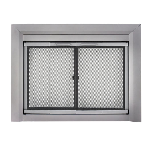 Pleasant Hearth Clairmont Skyline Nickel Small Bifold Fireplace Doors with Smoke Tempered Glass CM-3010SN