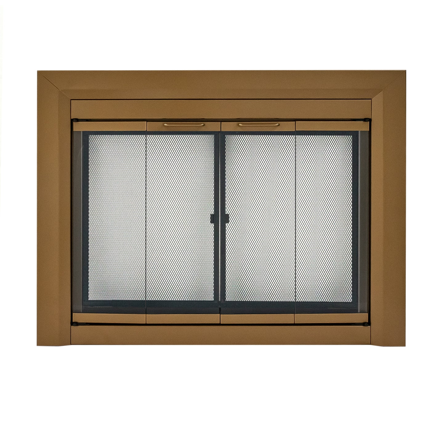 Pleasant Hearth Clairmont Heritage Brass Small Bifold Fireplace Doors with Smoke Tempered Glass CM-3010HE