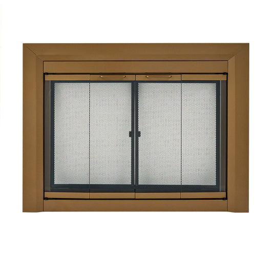 Pleasant Hearth Clairmont Heritage Brass Small Bifold Fireplace Doors with Smoke Tempered Glass CM-3010HE