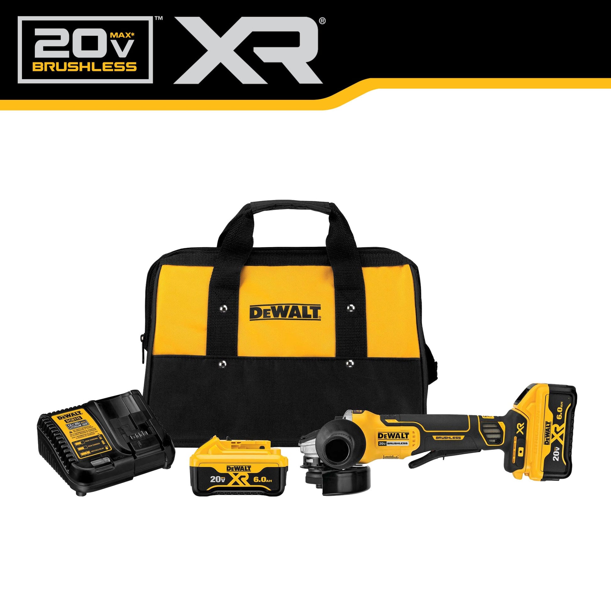 DEWALT XR 4.5-in 20-volt Max Paddle Switch Brushless Cordless Angle Grinder (Charger Included and 2-Batteries) DCG413R2